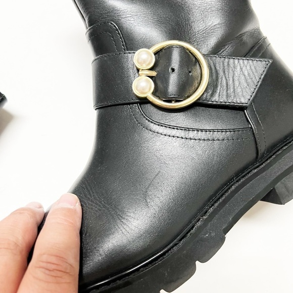 Stuart Weitzman Womens Black Leather Mid Calf Pull On Arlo Moto Boot Size 6.5 - Picture 7 of 10